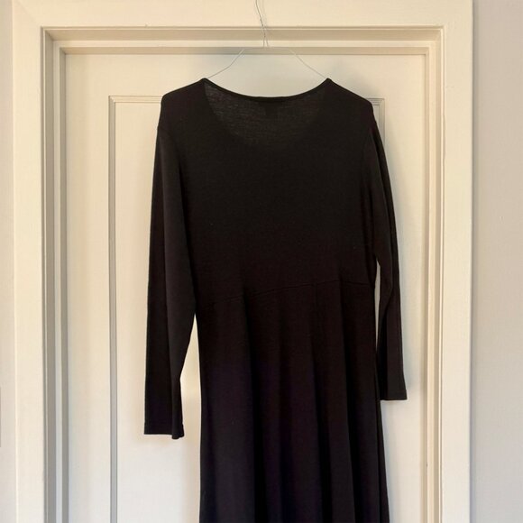 100% wool long sleeve black maxi dress made in Italy for J. Peterman Company - Picture 4 of 4